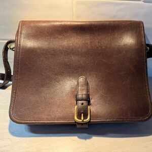 Vintage Coach Classic Brown Leather Messenger Bag with Gold Buckle
